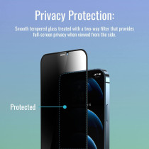 Promate Privacy Glass Screen Protector for iPhone 12, Clear Anti-Spy 3D Tempered Glass Screen