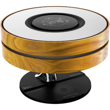 Promate Bedside Desk Lamp with Wireless Charger, Stylish Wooden Design 10W True Wireless Speaker with Digital Clock