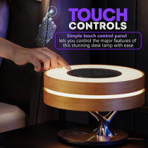 Promate Bedside Desk Lamp with Wireless Charger, Stylish Wooden Design 10W True Wireless Speaker with Digital Clock