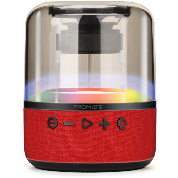 Promate Bluetooth Speaker, Premium 10W True Wireless Portable LED Speaker with 360-Degree HD Sound, Red