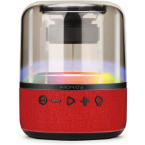Promate Bluetooth Speaker, Premium 10W True Wireless Portable LED Speaker with 360-Degree HD Sound, Red