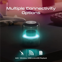 Promate 8W True Wireless Portable LED Bluetooth Speaker with 360-Degree HD Sound, Glitz Black