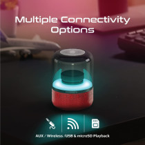 Promate True Wireless LED Bluetooth Speaker with 3.5mm Audio Jack/USB Port Red