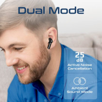 Promate True Wireless Earbuds, In-Ear Active Noise Cancelling Bluetooth v5.3 Earphones with Mic, Black