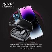 Promate True Wireless EarPods, Earhook Bluetooth v5.3 ENC Headphones with Touch Control, Epic-Black