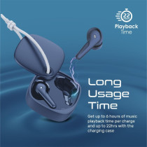 Promate Bluetooth Earbuds, Ergonomic-Fit True Wireless ENC Headphone with 4 Built-In Mics, Blue