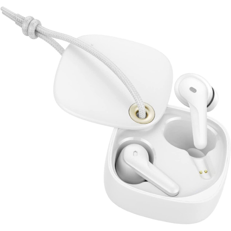Promate Bluetooth Earbuds, Ergonomic-Fit True Wireless ENC Headphone with 4 Built-In Noise Cancelling Mics, 22h Playtime, White