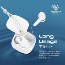 Promate Bluetooth Earbuds, Ergonomic-Fit True Wireless ENC Headphone with 4 Built-In Noise Cancelling Mics, 22h Playtime, White