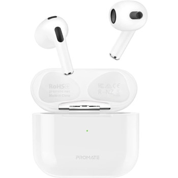 Promate True Wireless Earbuds, High Fidelity In-Ear Bluetooth v5.0 Earphones with Built-in Mic, 25H Playback Time, White
