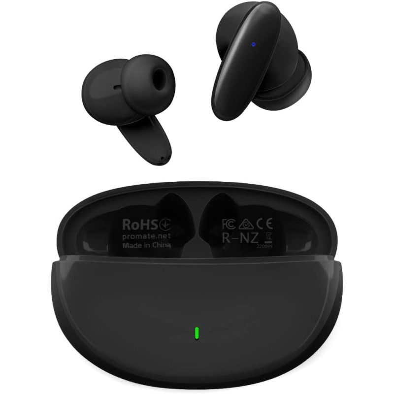 Promate True Wireless Earbuds, In-Ear Bluetooth v5.1 HD Earphones with Mic, IPX5 Water Resistance, Black