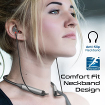 Promate Wireless Neckband Earphones, HD Active Noise Cancelling, Velcon Black