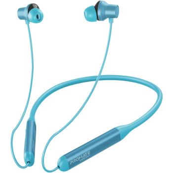 Promate Wireless Neckband Earphones, HD Active Noise Cancelling Bluetooth Earphones, Velcon Blue