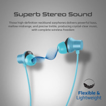 Promate Wireless Neckband Earphones, HD Active Noise Cancelling Bluetooth Earphones, Velcon Blue