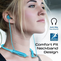 Promate Wireless Neckband Earphones, HD Active Noise Cancelling Bluetooth Earphones, Velcon Blue