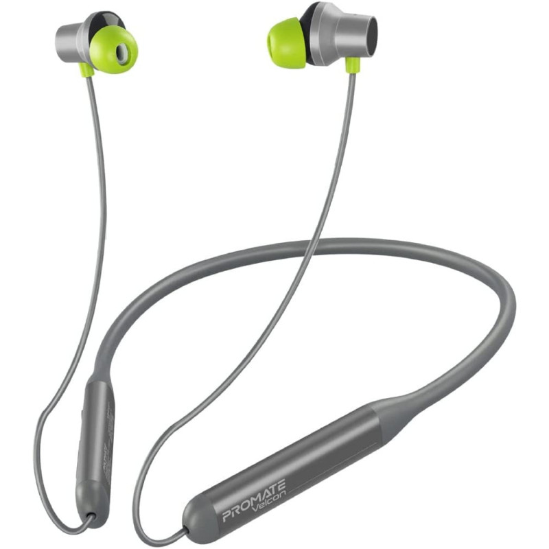 Promate Wireless Neckband Earphones, HD Active Noise Cancelling Bluetooth Earphones, Velcon Grey