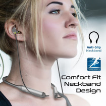 Promate Wireless Neckband Earphones, HD Active Noise Cancelling Bluetooth Earphones, Velcon Grey
