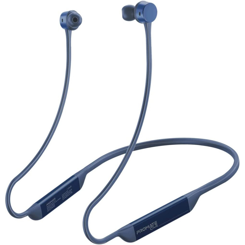Promate Wireless Neckband Earphones, Hi-Fi Lightweight Wireless Bluetooth Earphones, Civil Blue