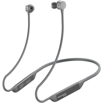 Promate Wireless Neckband Earphones, Hi-Fi Lightweight Wireless Bluetooth Earphones with Anti-Slip Liquid Silicone Neckband, Civil Silver