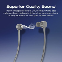 Promate Wireless Neckband Earphones, Hi-Fi Lightweight Wireless Bluetooth Earphones with Anti-Slip Liquid Silicone Neckband, Civil Silver