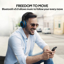 Promate Wireless Headphone, Powerful Deep Bass Bluetooth v5.0 Headphone with MicroSD Playback, LaBoca Blue