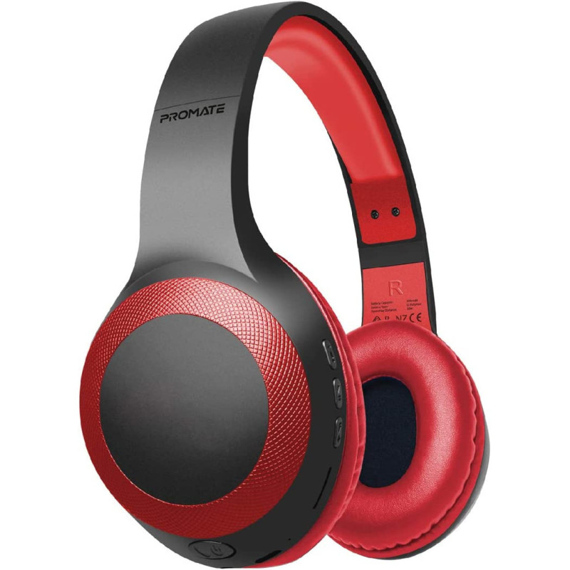 Promate Wireless Headphone, Powerful Deep Bass Bluetooth v5.0 Headphone, LaBoca Red