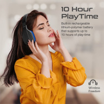 Promate Wireless Bluetooth Headphones, High-Performance Noise Isolation Over-Ear Wired/Wireless Bluetooth , Terra Blue