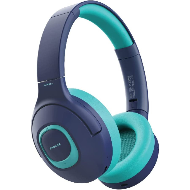 Promate Kids Wireless Headphones, Hi-Definition On-Ear Wired/Wireless Foldable Headset, Aqua