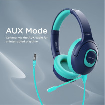Promate Kids Wireless Headphones, Hi-Definition On-Ear Wired/Wireless Foldable Headset, Aqua