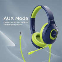 Promate Kids Wireless Headphones, Hi-Definition On-Ear Wired/Wireless Foldable Headset, Emerald
