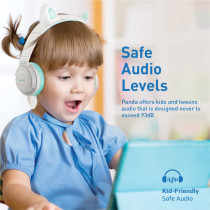 Promate Kids Wireless Bluetooth Headphones, Kawaii Style Wired/Wireless Foldable Headphones, Panda, Aqua