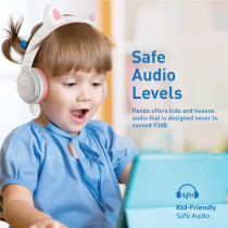 Promate Kids Wireless Bluetooth Headphones, Kawaii Style Wired/Wireless Foldable Headphones, Panda, Bubblegum