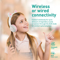 Promate Kids Wireless Bluetooth Headphones, Kawaii Style Wired/Wireless Foldable Headphones, Panda, Bubblegum