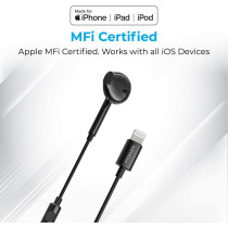 Promate Earbuds with Lightning Connector, In-Ear Apple MFi Certified Mono Earphone, Black