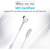 Promate Earbuds with Lightning Connector, In-Ear Apple MFi Certified Mono Earphone, White