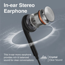 Promate Earbuds with USB-C Connector, Ergonomic In-Ear USB-C HD Mono Earphone with Mic, Black