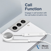 Promate Earbuds with USB-C Connector, Ergonomic In-Ear USB-C HD Mono Earphone with Mic, White