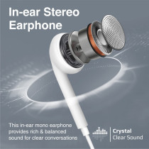 Promate Earbuds with USB-C Connector, Ergonomic In-Ear USB-C HD Mono Earphone with Mic, White