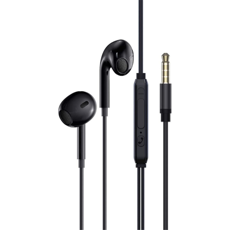 Promate Wired Earphones, Ergonomic In-Ear HD Bass Boost Earbuds with Mic, Noise Isolation, Phonic Black