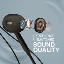 Promate Wired Earphones, Ergonomic In-Ear HD Bass Boost Earbuds with Mic, Noise Isolation, Phonic Black