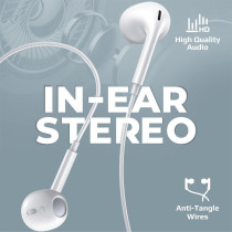 Promate Wired Earphones, Ergonomic In-Ear HD Bass Boost Earbuds with Mic, Noise Isolation, Call Function,Phonic White
