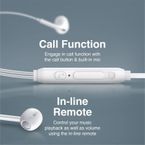 Promate Wired Earphones, Ergonomic In-Ear HD Bass Boost Earbuds with Mic, Noise Isolation, Call Function,Phonic White