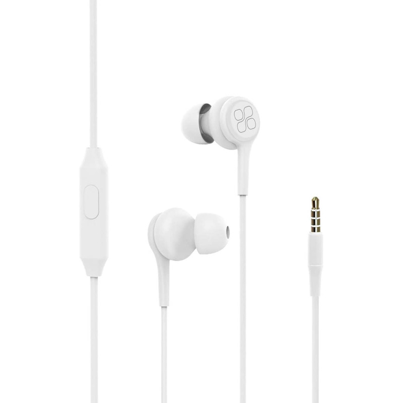 Promate Wired Earphones, Lightweight 3.5mm In-Ear Earbuds Headphones with Noise Isolation, Duet White