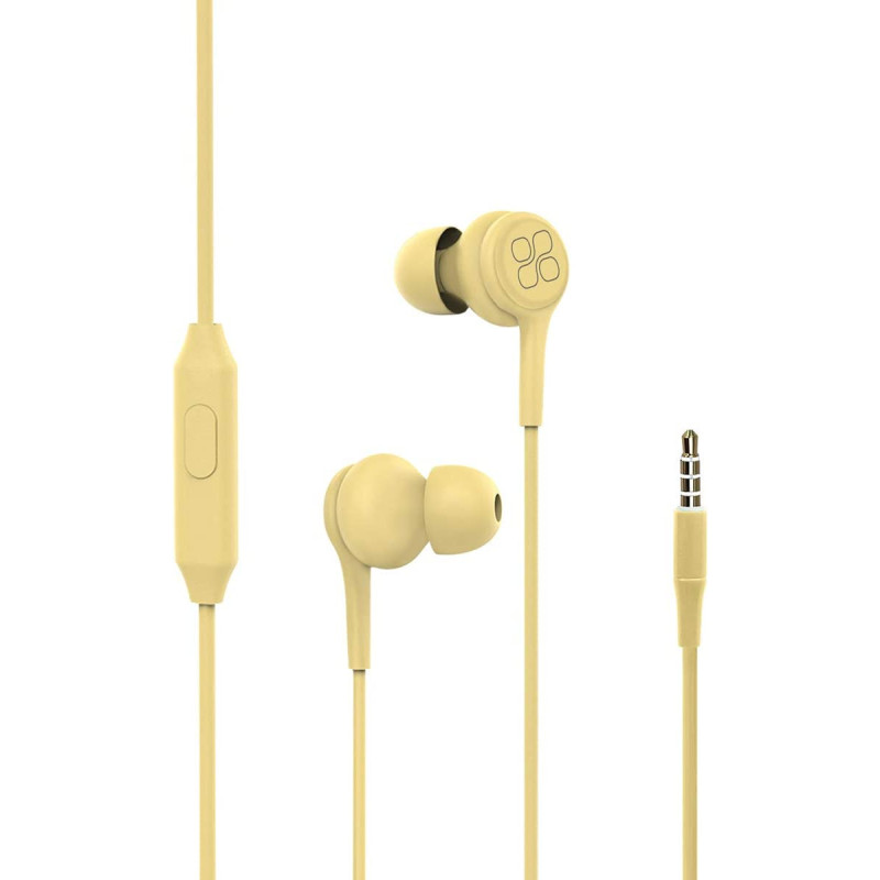 Promate Wired Earphones, Lightweight 3.5mm In-Ear Earbuds Headphones with Noise Isolation, Built-In Microphone, Duet Yellow