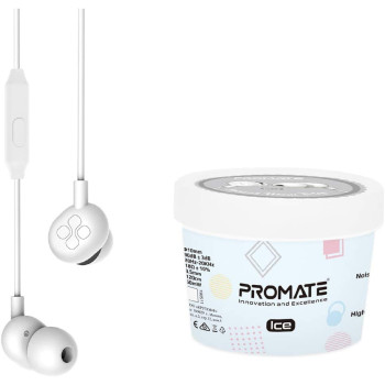 Promate In-Ear Headphones, Premium Audio Enhanced Wired Earphones with Dynamic HD Driver, ICE White