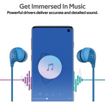 Promate In-Ear Earbuds Headphones, Universal HD Stereo Wired Earphones with Built-In Mic, In-Line Control, Comet Blue