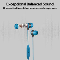 Promate In-Ear Wired Headphones, Premium Metallic Hi-Fi Stereo Wired Earphone with Built-in Mic, Ingot Blue