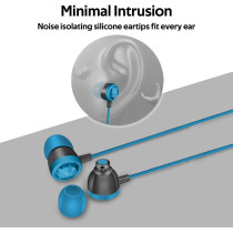 Promate In-Ear Wired Headphones, Premium Metallic Hi-Fi Stereo Wired Earphone with Built-in Mic, Ingot Blue