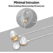 Promate In-Ear Wired Headphones, Premium Metallic Hi-Fi Stereo Wired Earphone with Built-in Mic, Ingot Gold