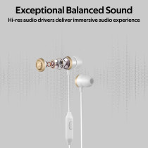 Promate In-Ear Wired Headphones, Premium Metallic Hi-Fi Stereo Wired Earphone with Built-in Mic, Ingot Gold