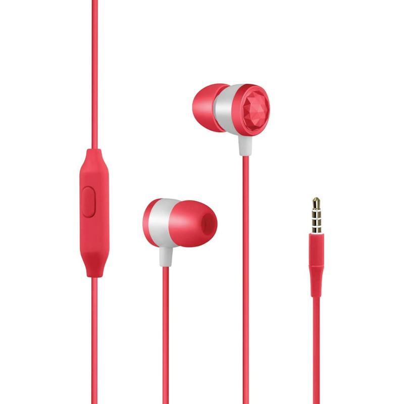 Promate In-Ear Wired Headphones, Premium Metallic Hi-Fi Stereo Wired Earphone with Built-in Mic, Ingot Red